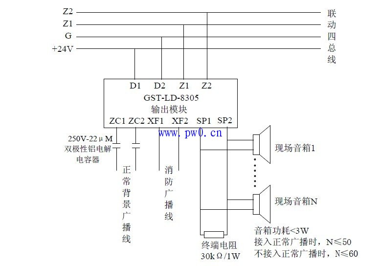 消防廣播模塊能帶多少個音響