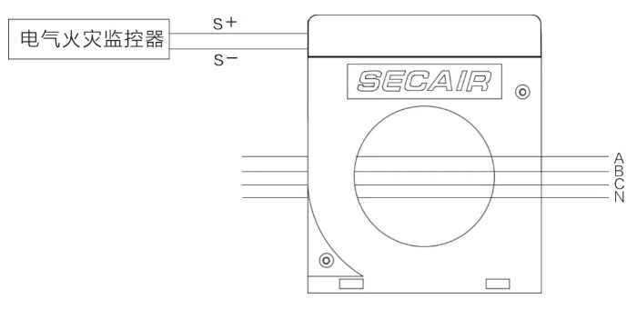J-SCM41(160)剩余電流式<a href=http://www.heblongsheng.cn/dianqihuozai/ target=_blank class=infotextkey>電氣火災監控</a>探測器接線圖