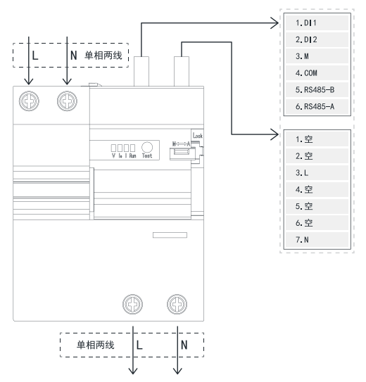 TY-610-2P智慧空開產品接線示意圖